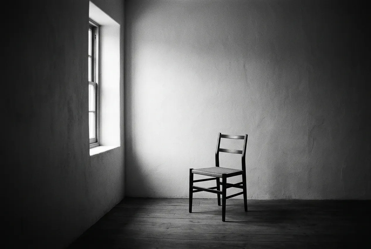 A composed, reflective moment, the recognition that arrives before the words for it do